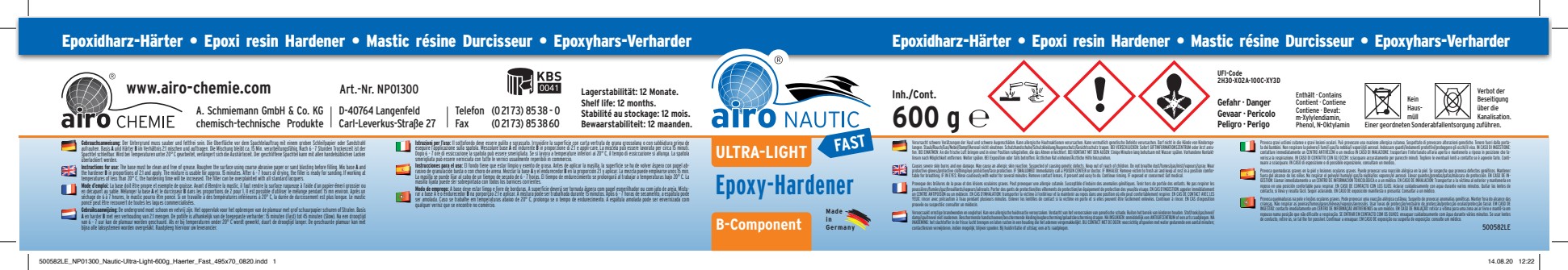 2K Nautic Chiaro Resina epossidica Spatola Ultra Leggero 3 Litri = 1,8 kg/12,32