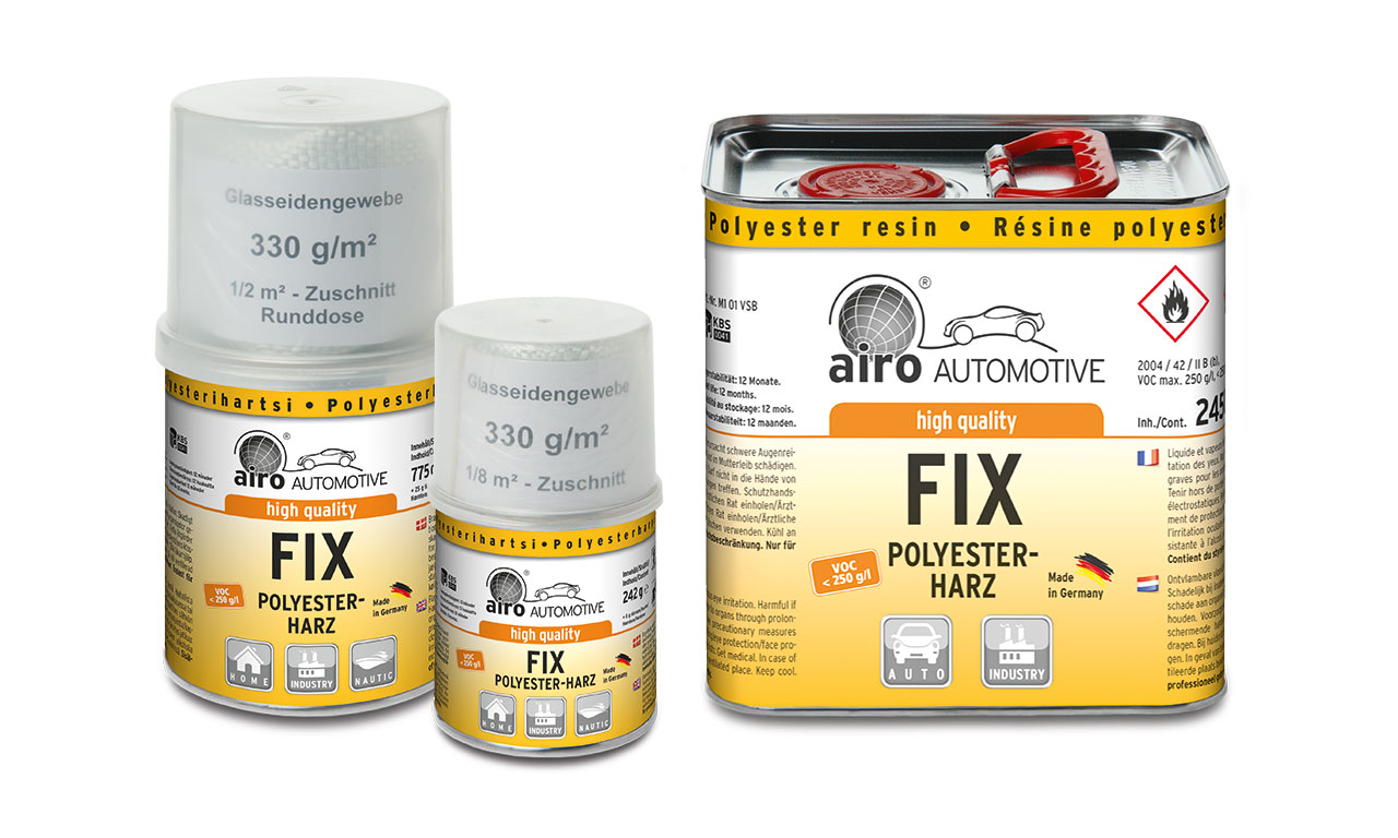 FIX - Poliestere Kit di riparazione 250 g incl. 1/8 qm Fibra di vetro 23,56 ?/kg