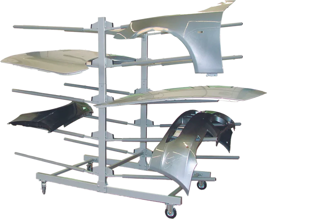 Jumbo-01 Mobiles Ablagesystem, bis zu 10 Motorhauben oder 20 Stoßstangen