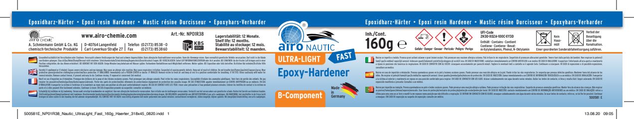 Airo Nautic Leichte Epoxy Spachtel 0,8 Liter = 480g Lightweight filler hellgrau 2:1