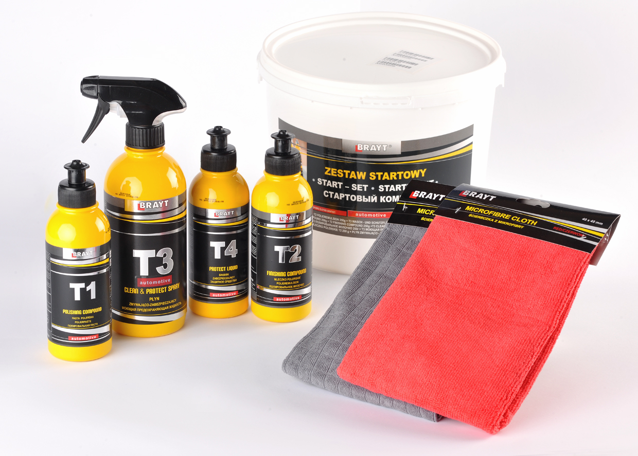 Autopolitur Starter Set STRONG Schleifpaste Polierpaste T1+T2+T3+T4+2 Poliertücher